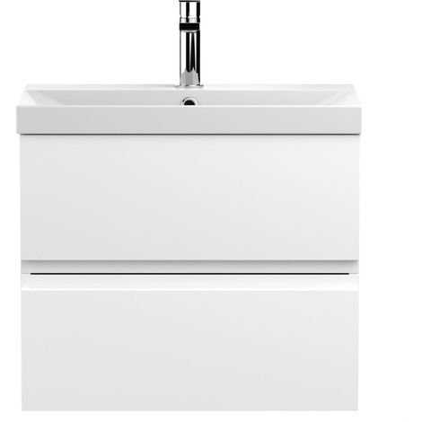 Mavesyn Contemporary 2 Drawer Wall Hung Vanity Unit with Thin Edge Basin, Satin White, 600mm