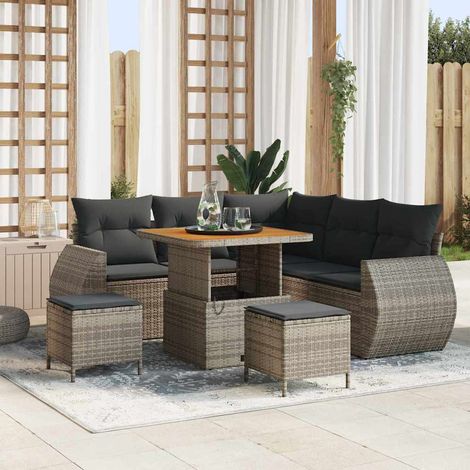 Conjunto de sofás de jardín 8 pcs Gris ratán sintético