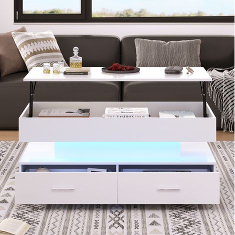 tavolo salotto alzabile con LED 100x50 cm bianco OKMYHOME (1/5)