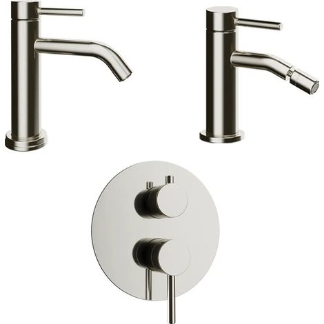 Set miscelatori lavabo bidet senza scarico e incasso doccia c deviatore nickel spazzolato Bette (1/4)