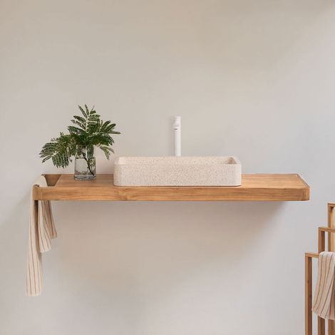 Ensemble meuble de salle de bain suspendu 130x45 cm en bois de teck Neill SKLUM