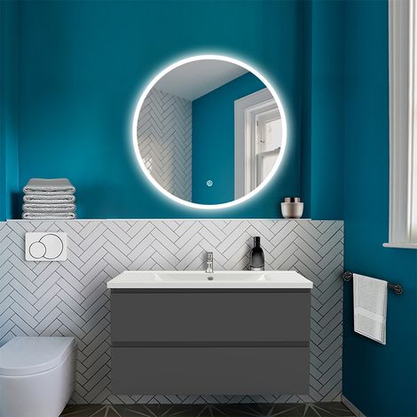 Ducha Casa Espejo LED redondo para baño,antiempañamiento,brillo ajustable de forma continua,memoria de luz,temperatura de color 6000K luz blanca (1/4)