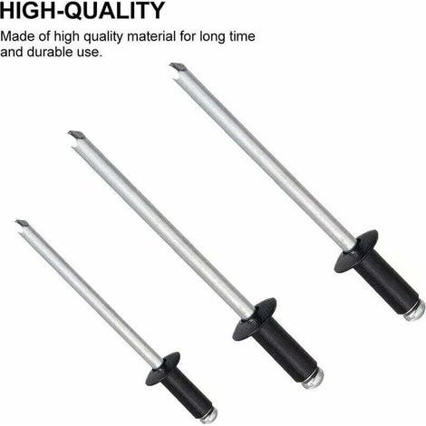 Lot de 120 rivets aveugles en aluminium – 6 tailles M2.4/M3.0/M3.2/M4 – Tête ronde noire pour métal, bois et plastique (1/3)