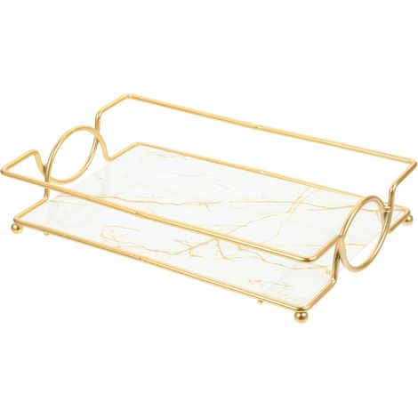 Gold-weißes Kosmetiktablett – 30×20 cm – robustes Metall – für Parfums/Kosmetik – für Waschtisch/Badezimmer