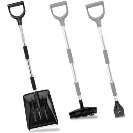 Ensemble de pelles à neige portables 3 en 1, pelle à neige avec pelle à glace et brosse à neige, manche en acier inoxydable (noir) (1/4)