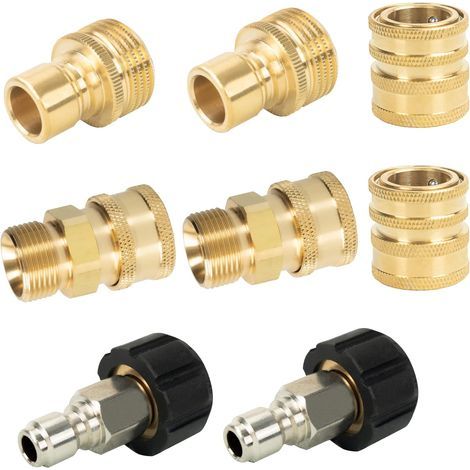 Kit de connexion rapide pour nettoyeur haute pression, kit de déconnexion rapide, raccord rapide mâle métrique M22 14 mm, raccord rapide M22 vers 3/8", déconnexion rapide 3/4", paquet de 8 (1/5)