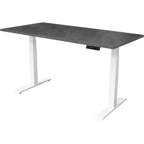 Scrivania regolabile elettricamente - 140x80 cm - Doppio motore - Bianco / Marmo scuro (1/5)