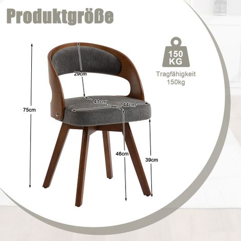 Lot de 2 chaises de salle à manger de style moderne en bois, dotées de sièges pivotants, de coussins en coton et lin, et de dossiers incurvés — Chaises d'appoint pour cuisine ou café (Coton et lin gri (1/4)