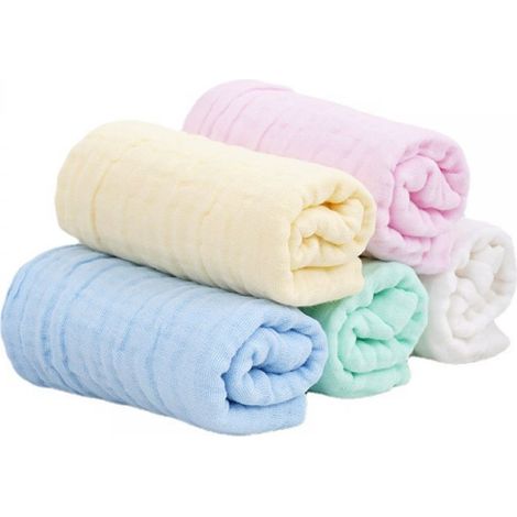 Lot de 10 débarbouillettes en mousseline pour bébé, serviettes pour bébé 30 x 30 cm (1/5)