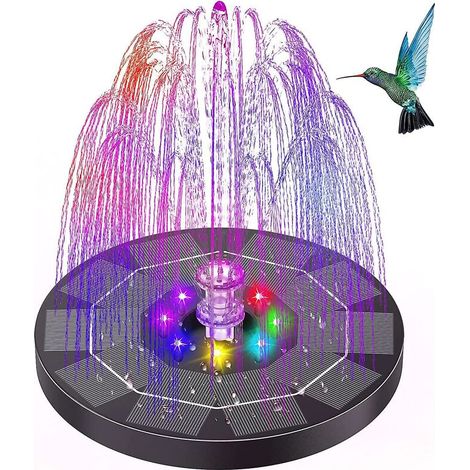 Outdoor Solar Fountain 3 W With Colored Led Lights And Battery And 8 Nozzles, For Gardens, Ponds