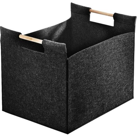 Panier a Bois, Panier de Rangement en Feutre, Sac en bois de cheminée, peut être utilisé pour stocker du bois, des journaux, des magazines, des jouets, un organisateur de livres (noir) (1/5)
