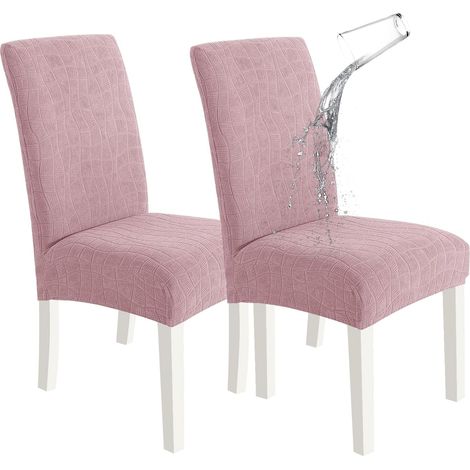 Juego de dos fundas para sillas, funda elástica para silla de comedor, funda lavable para silla, color rosa (1/5)