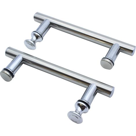 2 Pack Stainless Steel Handle 125mm Hole to Hole with Plastic Knob, Round Handle for Glass Shower Door, Shower Door Handle Replacement Parts (1/5)
