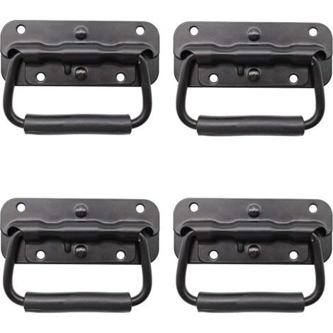4 Pieces Box Handle, Metal Folding Handle, Black Box Handle, Spring Box Handle, Replacement Handle for Toolbox or Storage Box