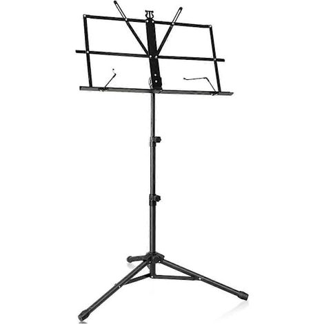Metal music stand, with tripod base and music folder - Black (1/5)
