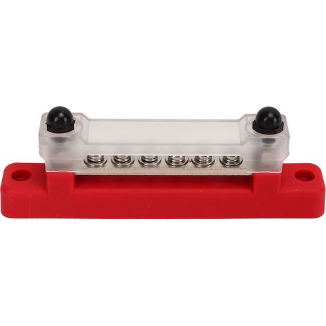 Barre omnibus à 6 bornes avec couvercle 48 V 150 A, bloc de distribution électrique à 2 goujons pour voiture, bateau, caravane, camping-car, rouge (1/5)