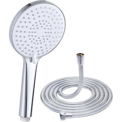 High-Pressure Shower Head with 1.6M Hose - 3 Spray Patterns, Anti-Limescale (Φ120 MM), Water Saving, Chrome (1/5)