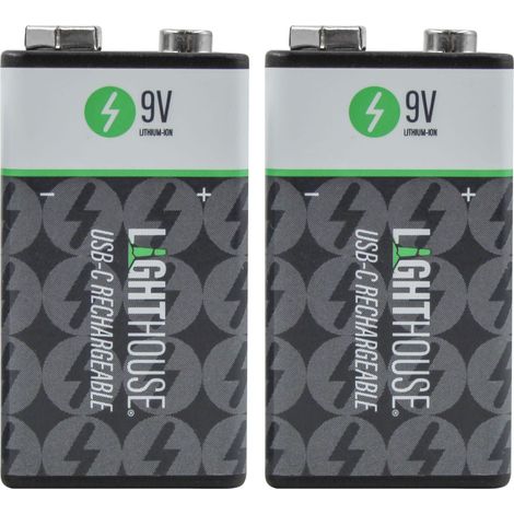 Lighthouse 9V USB-C Rechargeable Li-Ion Battery Pack of 2