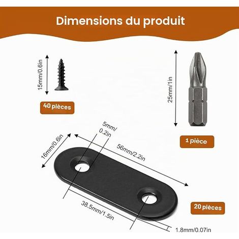 Connecteurs Plats en Acier Inoxydable, 56 x 16 mm Plaque Perforée (1/3)