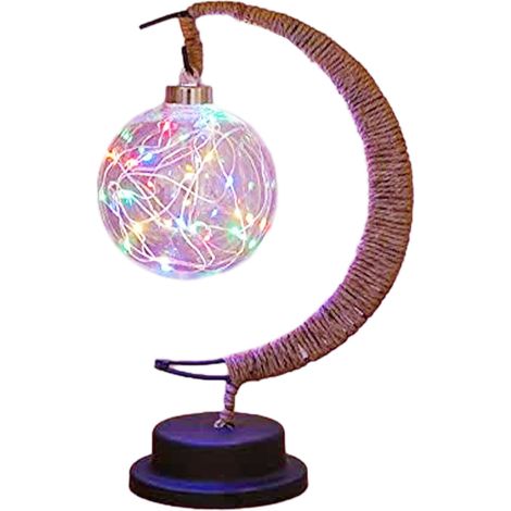Lampe de style LED, veilleuse en fer, lampe lune magique 3D, lampe Ramadan LED, veilleuse étoile et lune, lampe décorative (lumière chaude)