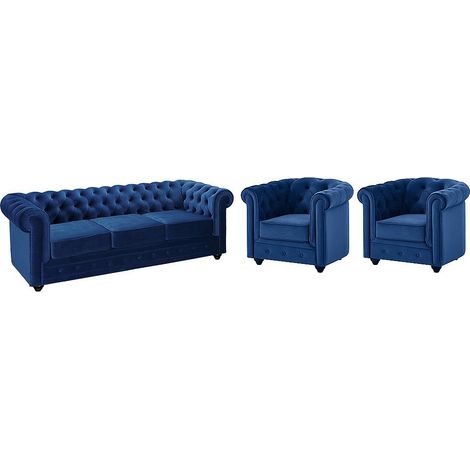 Divano 3 posti e 2 poltrone CHESTERFIELD in velluto Blu notte