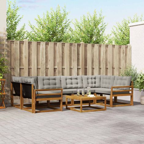 vidaXL Outdoor-Sofagarnitur mit Kissen 7 pcs Natürlich und Hellgrau (1/5)