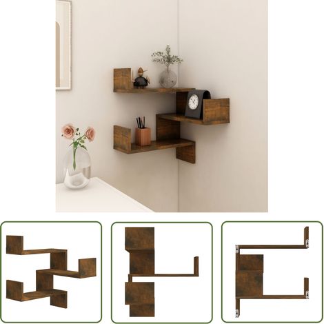 The Living Store Étagère d'angle murale Chêne fumé 40x40x50 cm Bois d'ingénierie - Étagère Murale - Étagère D'angle - Meuble Mural - Rangement Mural - Décoration Murale (1/5)