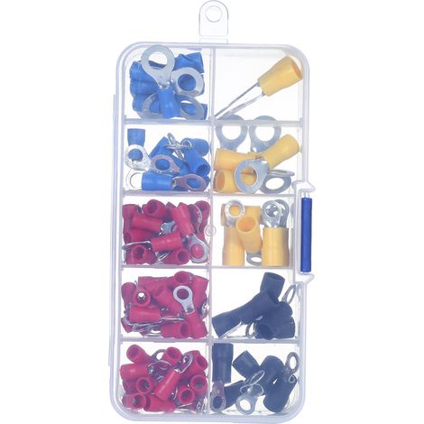 Assortiment de bornes isolées, 102 pièces, 10 types de connecteurs de câbles électriques à sertir en cuivre, ensemble d'extrémités d'anneau de cordon (1/5)