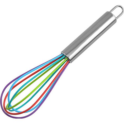 Fouet à œufs manuel en silicone avec manche en acier inoxydable, fouet multifonction pour battre les œufs et monter la crème en pâtisserie et cuisine (1/5)