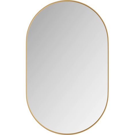 Armoire miroir ovale encastrée avec cadre métallique et étagères réglables, rangement pour salle de bain, salon et chambre, couleur or (1/5)
