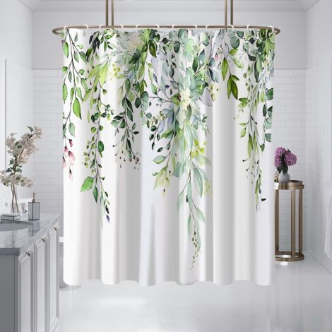 Rideau de douche sauge, plantes aquarelles, feuilles d'eucalyptus, 90180cm