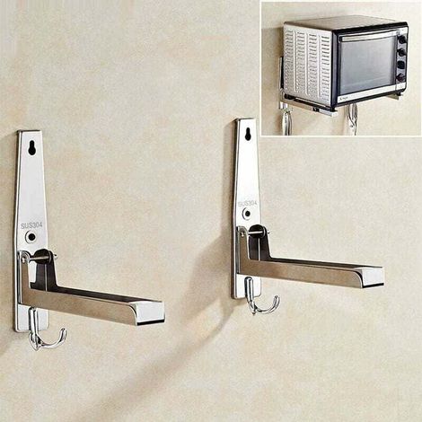 Support pour four à microondes en acier inoxydable 304, grille pour four à microondes, étagère pour four à microondes en acier inoxydable, support pour four et microondes avec bras télescopique. (1/4)