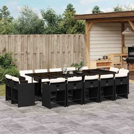 Ensemble à manger de jardin 15 pcs-Salon de jardin coussins noir résine tressée 439653 (1/5)