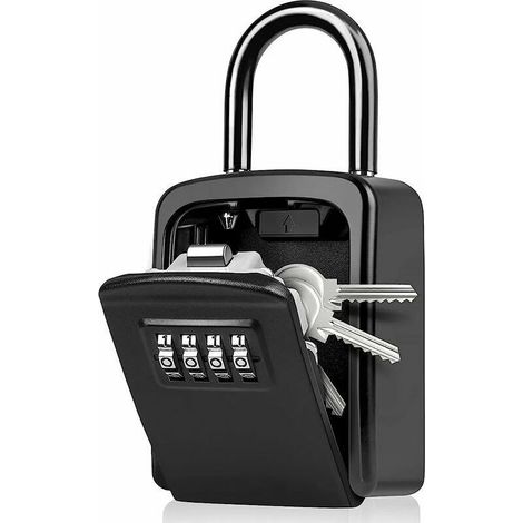 Coffre à clés sécurisé, avec code [résistant aux intempéries] [avec poignée amovible] Mini coffre à clés portable à code réinitialisable pour une utilisation intérieure et extérieure (noir) (1/5)