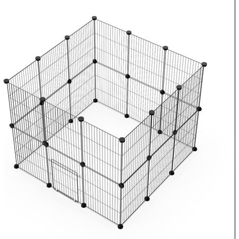 Enclos Pour Animaux - 24 Panneaux - Métal Noir - Porte Sécurisée - Lapins Cobayes - 43x32 Cm (1/4)