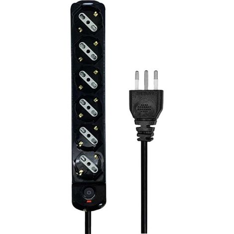 Multipresa Ciabatta Elettrica a 6 Posti 6 Prese Bipasso Schuko 10A/16A con Interruttore e Spina 10A Cavo 1.5 metri Nero