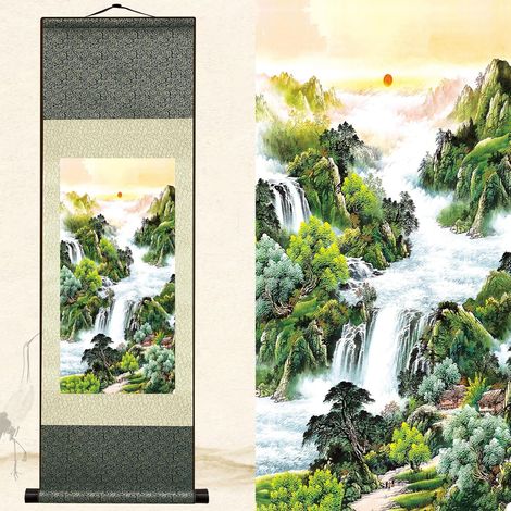 Orientale Decoration Maison Tableaux Decoratifs Muraux Déco Murale Salon Peinture Rouleau de Soie Tableau Paysage Poster Mural Poster Nature Tapisserie pour Décoration Murale Chambre 92 x 30cm (1/5)