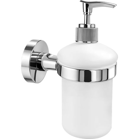 Distributeur de Savon en Verre avec Support chromé pour Salle de Bain (Silver Set) (1/5)