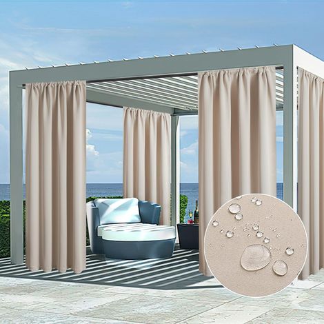 Beige Thermal Blackout Curtain, 140 x 240 cm, Insulation, Anti-Cold and Heat, Waterproof Fabric, Set of 2 Panels, Noise Proof, Rod for Living Room, Window, Bedroom, Door Dressing (1/5)