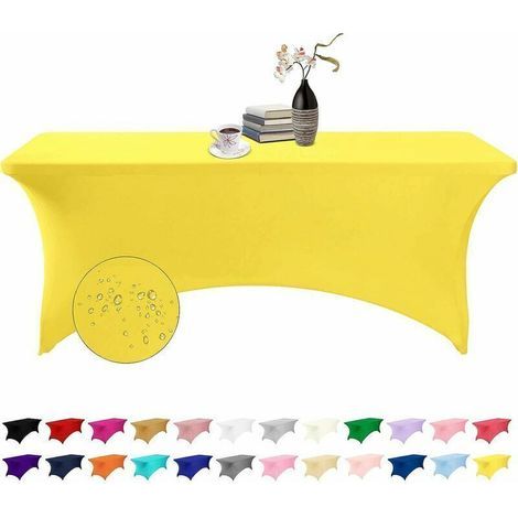 Housse pour mobilier de jardin Housse de table imperméable en Spandex de 6 pieds pour fête, mariage, banquet et événements (jaune) (1/4)