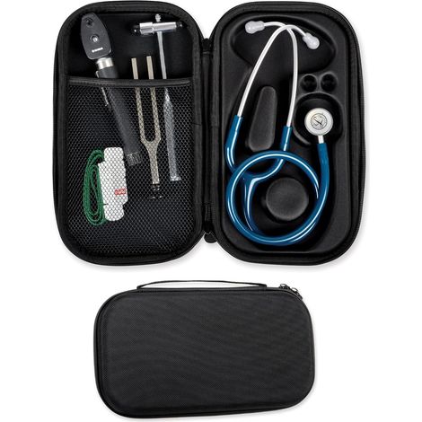 Étui pour stéthoscope, étui de protection robuste adapté aux stéthoscopes standard à un tube, intérieur pré-moulé adapté, compartiment intérieur pour accessoires et poignée extérieure, noir, dimension (1/5)
