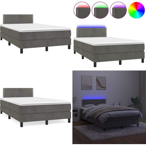 Sommier à lattes de lit avec matelas LED gris foncé 120x190 cm - Lit Plateforme - Lit Capitonné - Lit Design - Lit Velours - Tête De Lit Ajustable - Home & Living (1/5)
