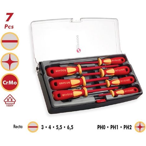 Juego de destornilladores en caja de plástico, 7 piezas, VDE  DOGHER 360-001 (1/3)