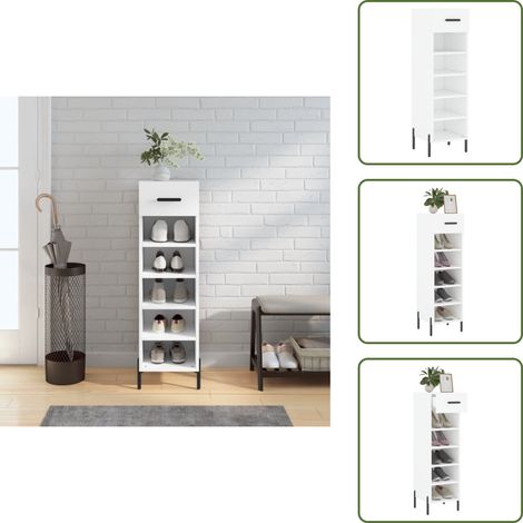 Schuhschrank Weiß 30x35x105 cm Holzwerkstoff - Schuhschrank - Holzwerkstoffmöbel - Garderobe - Einbauschrank - Wohnraumorganisation