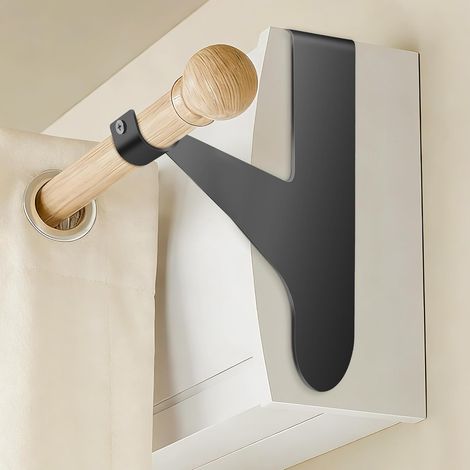 Support Tringle Rideaux sans Perçage Arrondi pour Coffre Volet Roulant, Fixation Auto-adhésive, Barres 19-28 mm, Métal Résistant (Noir, Supports) (1/5)