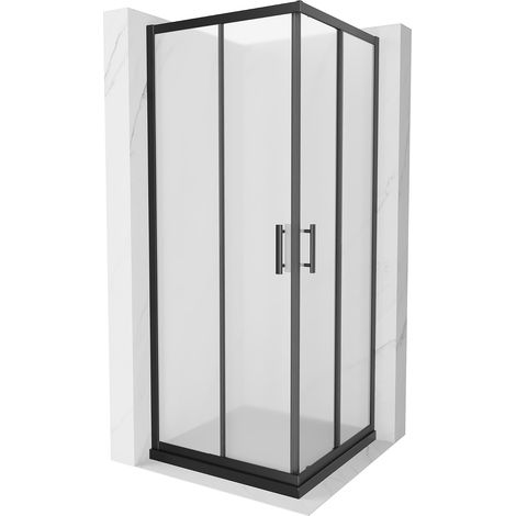 Mexen Rio cabine de douche carrée 90 x 90 cm, givrée, noire + receveur Flat, noir - 860-090-090-70-30-4070B
