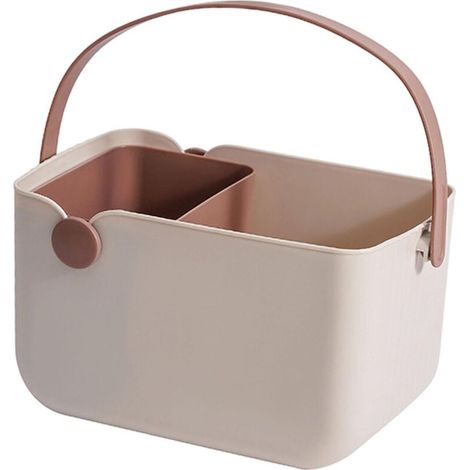 Sac de douche portable, boîte de rangement avec poignée, boîte de rangement pour produits cosmétiques de cuisine, accessoires, douche portable, panier ouvert beige. (1/4)