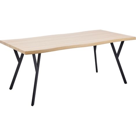 Tavolo da cucina in legno chiaro rettangolare moderno con piano in MDF e gambe in acciaio 180 x 90 cm Alton