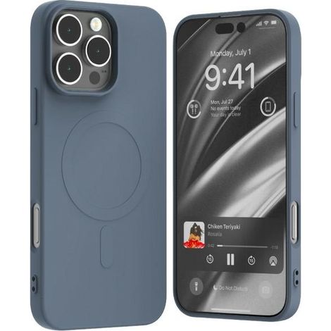 Funda Mercury MagSafe de silicona semipermanente para iPhone 16 Pro Max de 6,9 pulgadas, color azul marino/azul sierra.