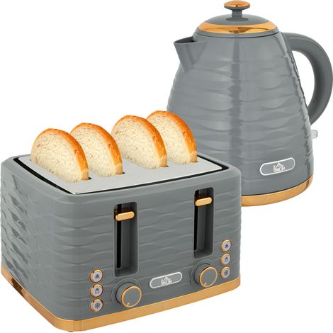 2-in-1 Toaster und Wasserkocher Set, 7 Bräunungsstufen, Auftau- und Aufwärmfunktion, Grau